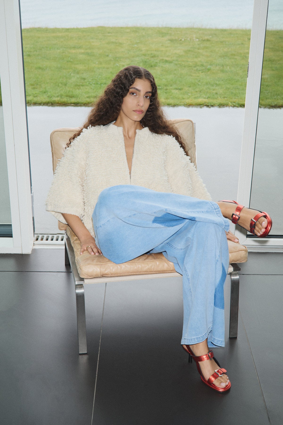 Alice Shaggy Lam Knit Cardigan - Off White