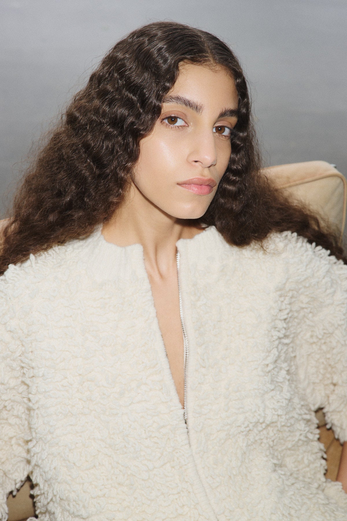 Alice Shaggy Lam Knit Cardigan - Off White