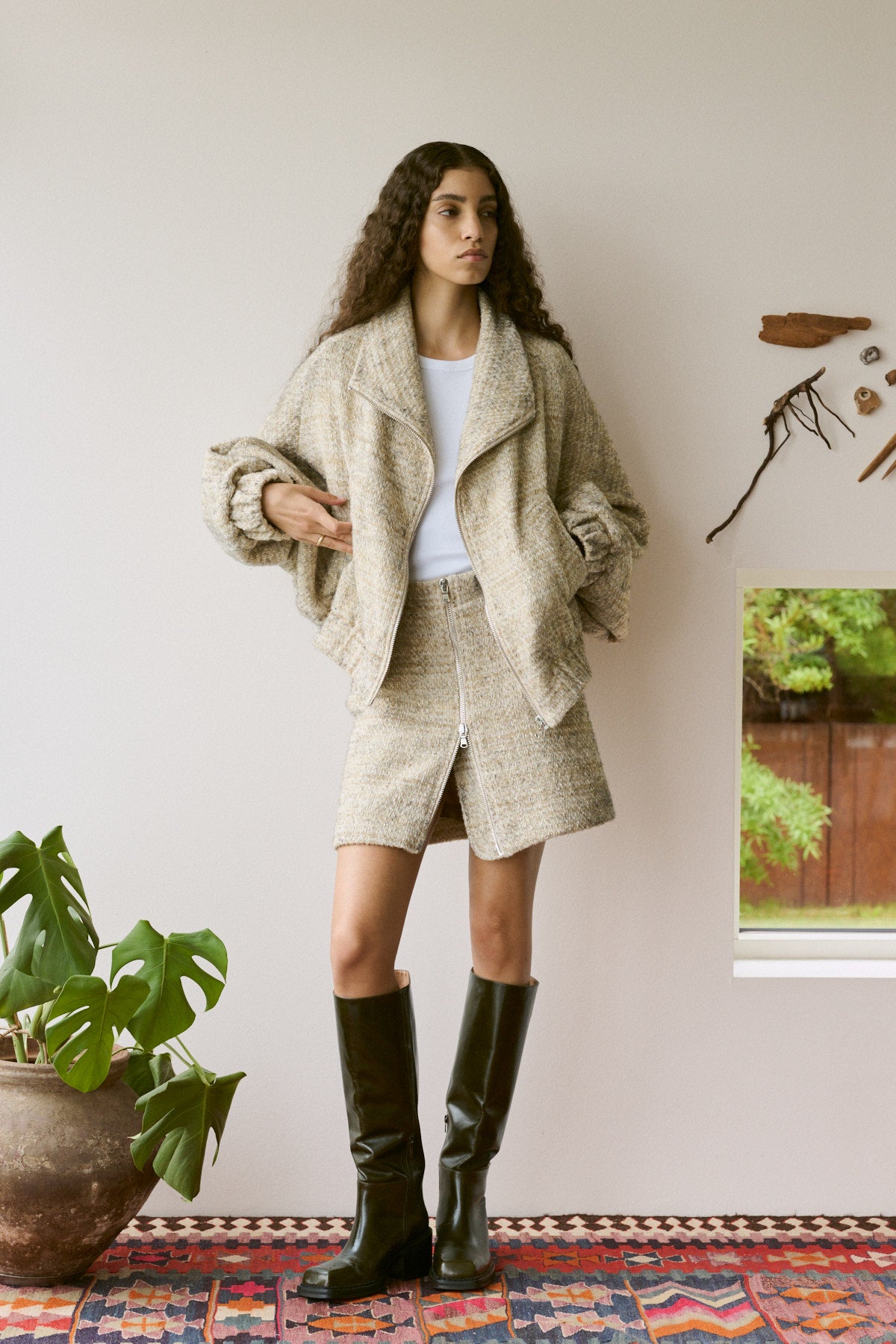 Hareem Boucle Check Jacket - Powder Check