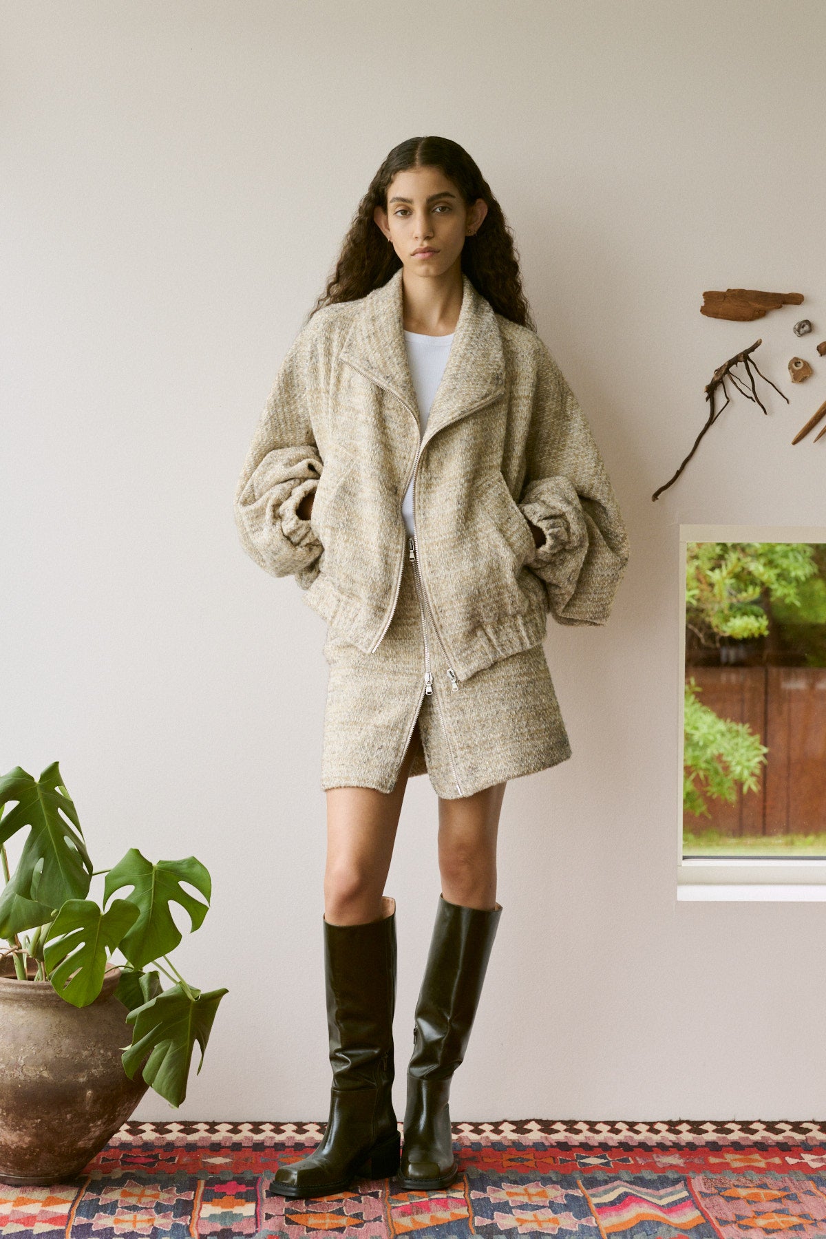 Hareem Boucle Check Jacket - Powder Check