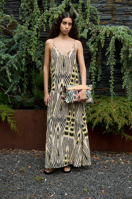 Annebeth Ikat V-Dress - Citrus Black Dark Beige