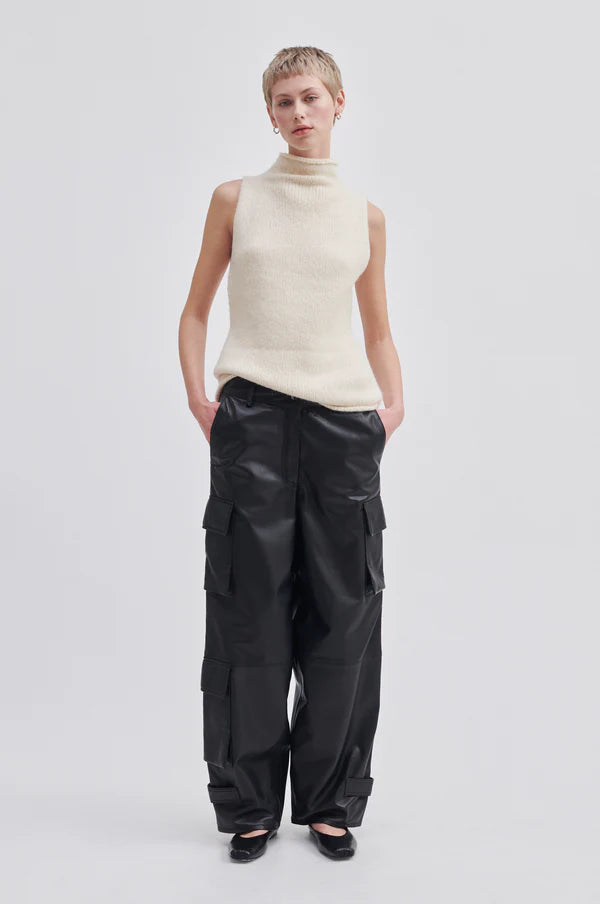 Letho Leather Cargo Pants - Black