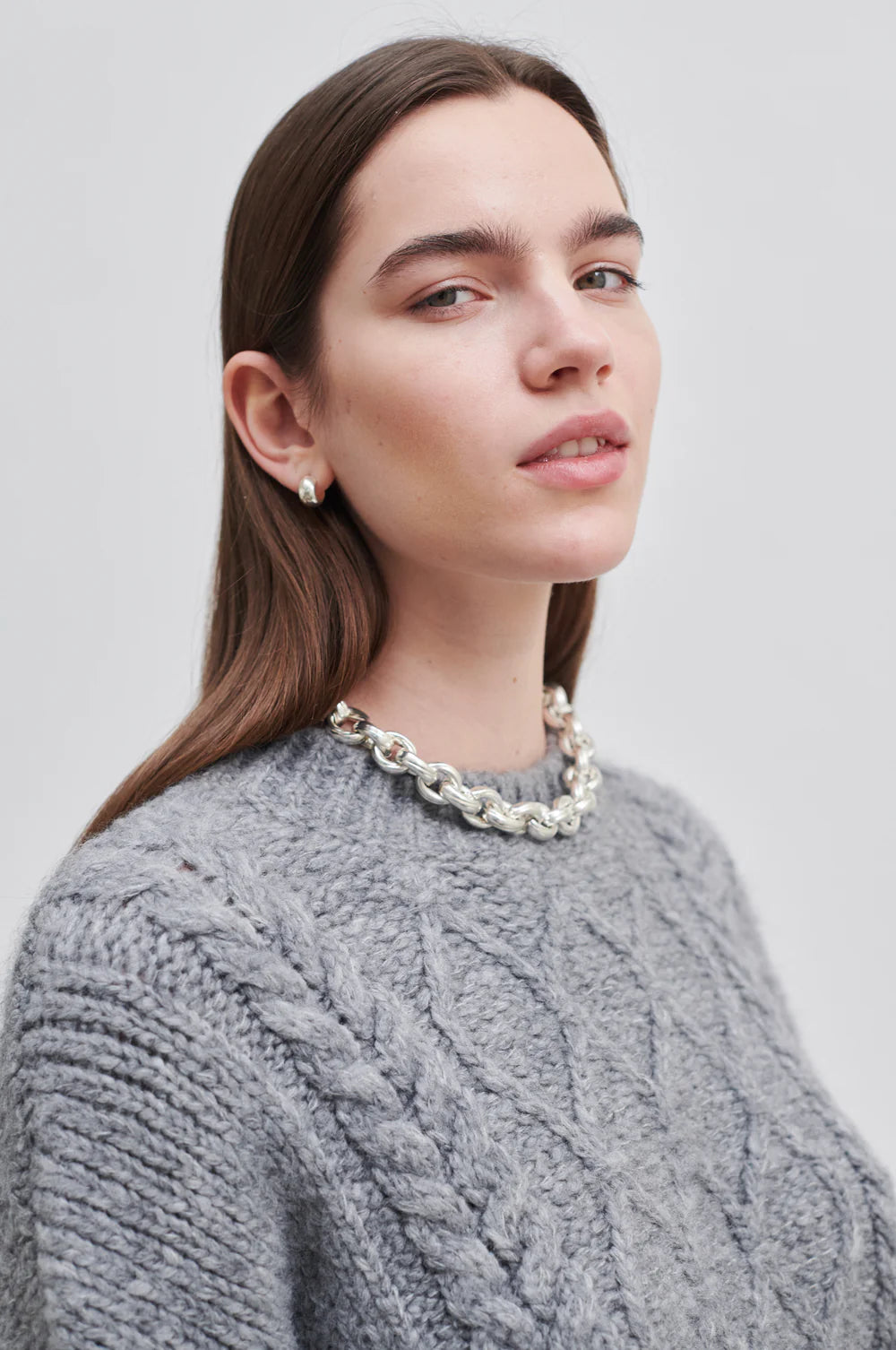 Dia Knit O Neck Grey Melange