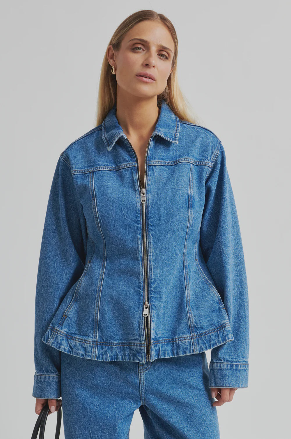 BelIton Peplum Denim Jacket - Blue Denim