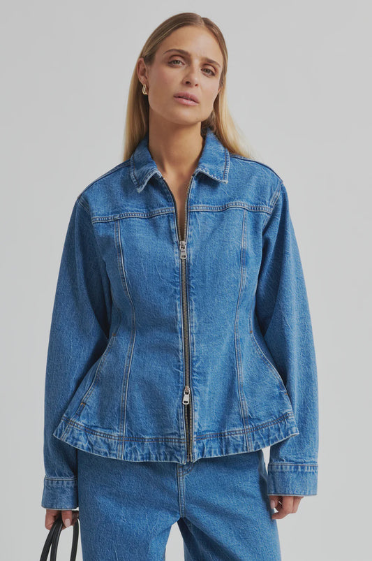 BelIton Peplum Denim Jacket - Blue Denim