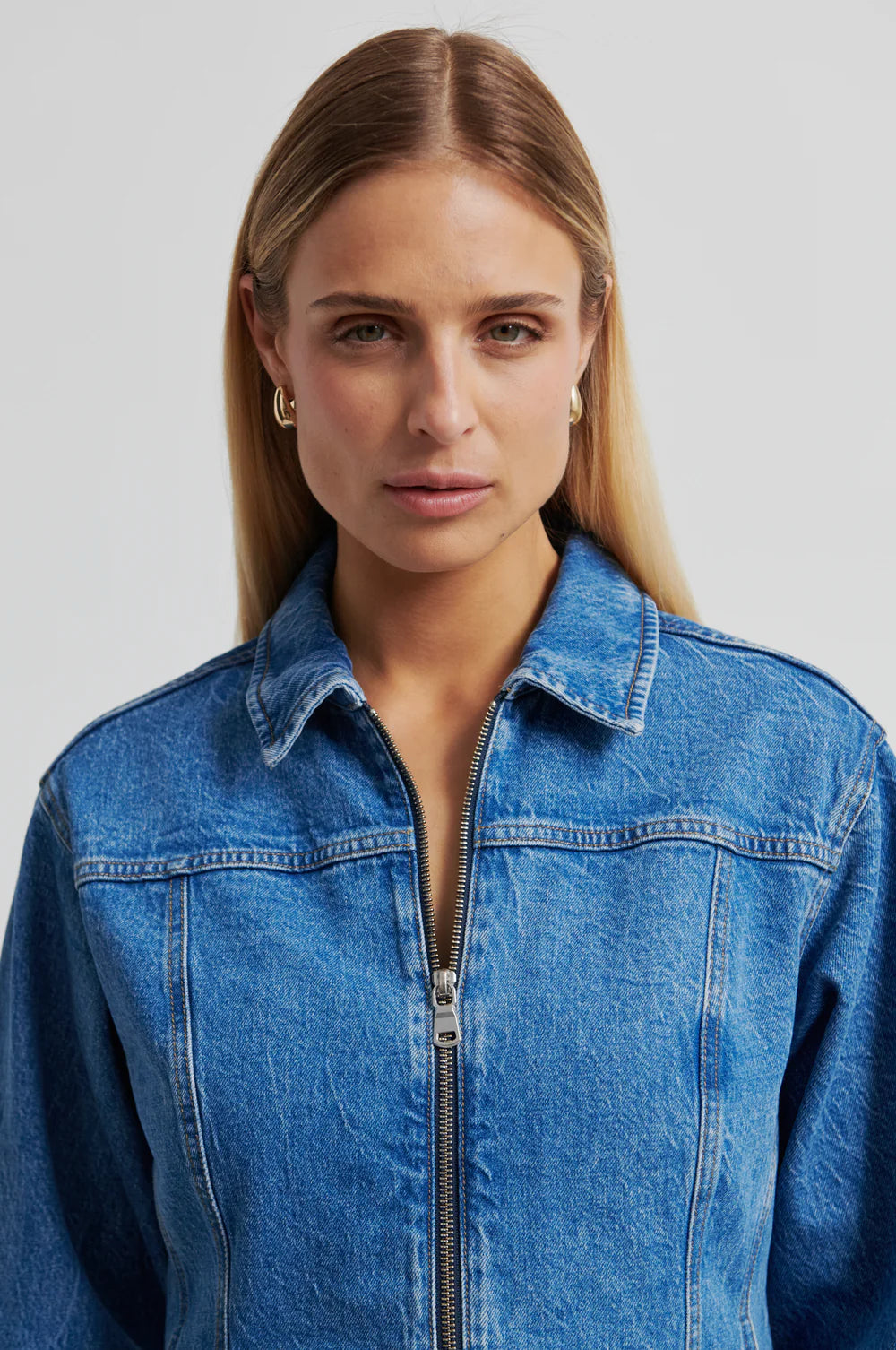 BelIton Peplum Denim Jacket - Blue Denim