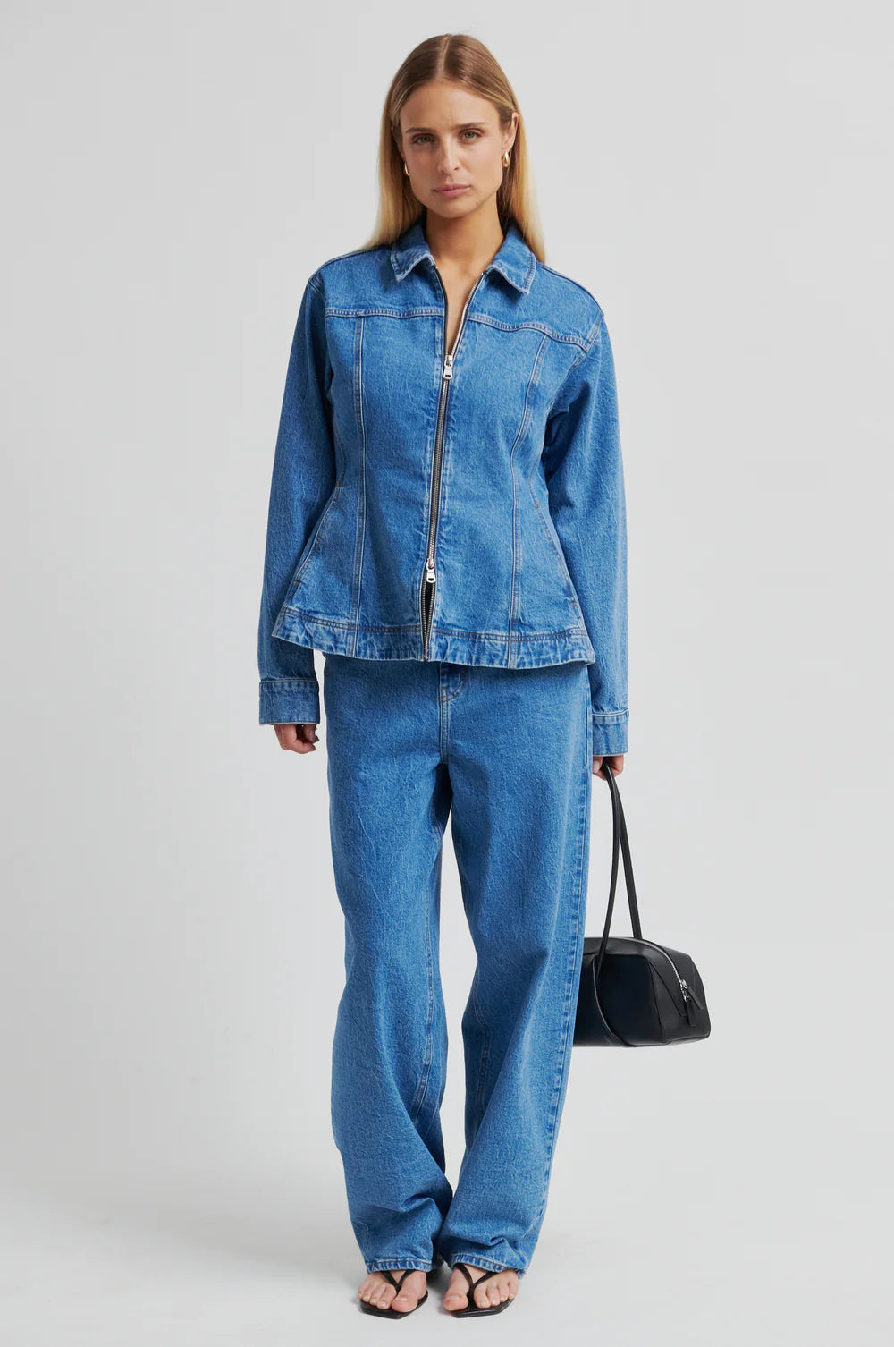 BelIton Peplum Denim Jacket - Blue Denim