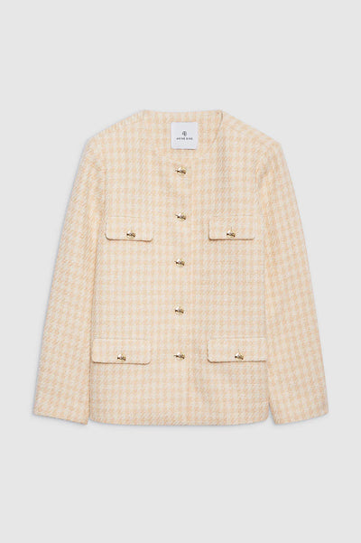Janet Jacket Cream and Peach Houndstooth