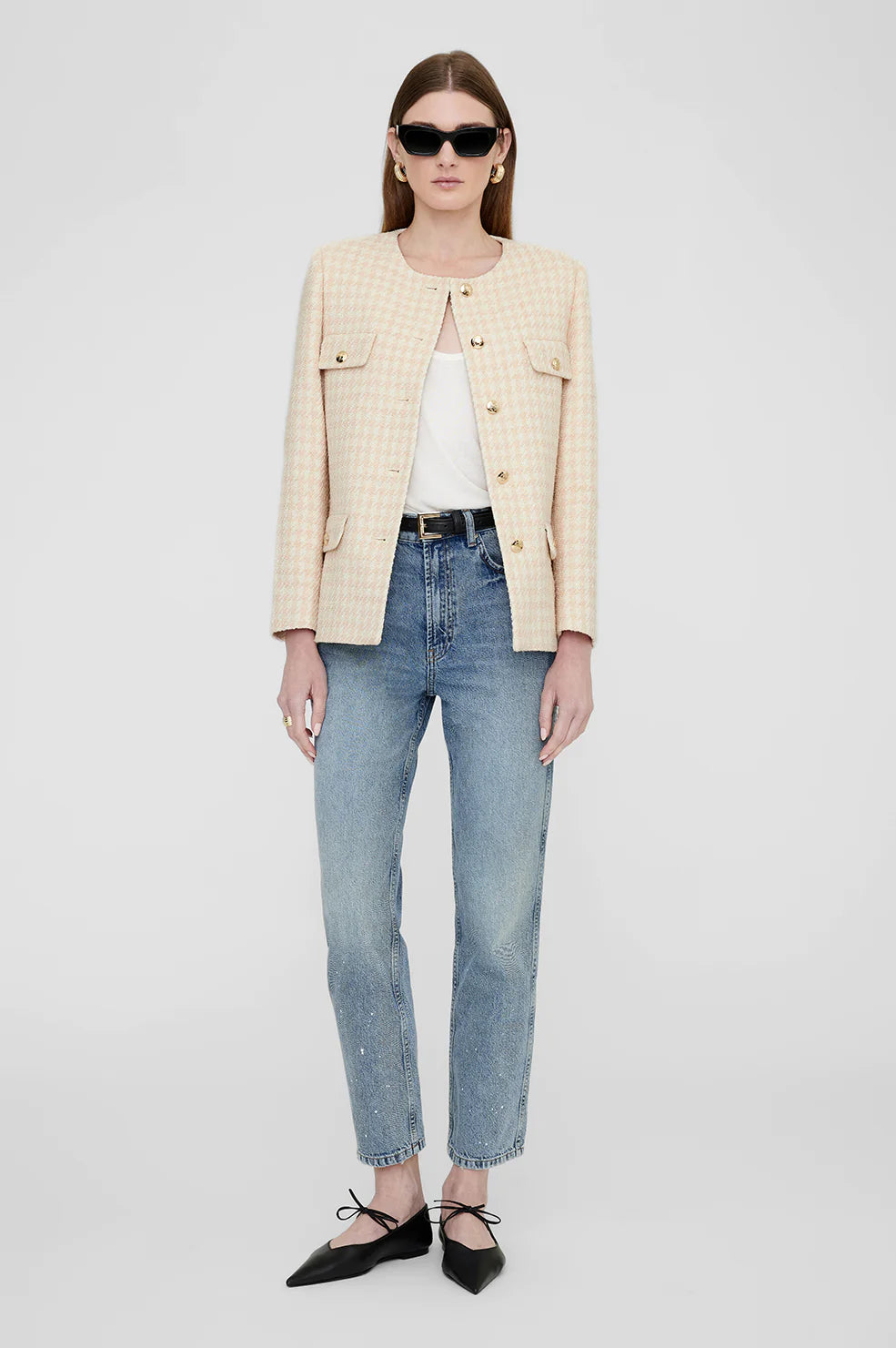 Janet Jacket Cream and Peach Houndstooth