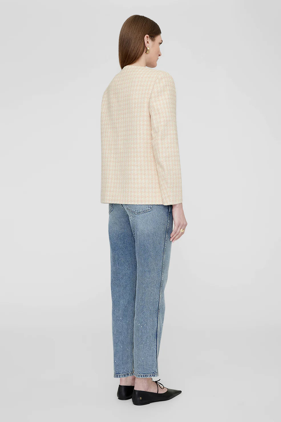Janet Jacket Cream and Peach Houndstooth