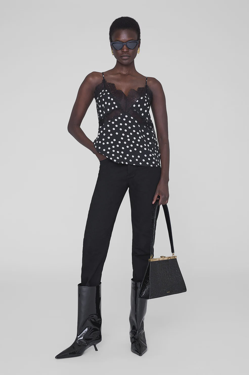 Amelie Camisole - Black & White Double Dot