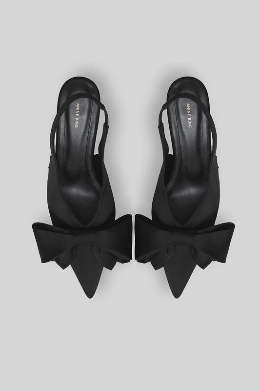 Nina heels With Bow - Black Satin