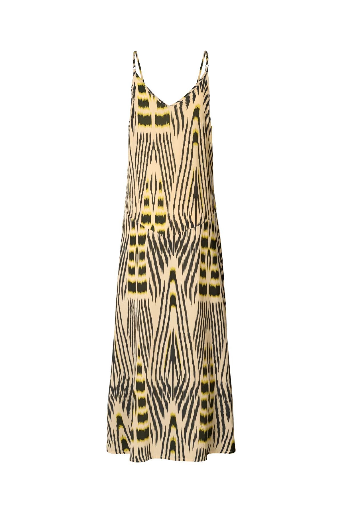 Annebeth Ikat V-Dress - Citrus Black Dark Beige