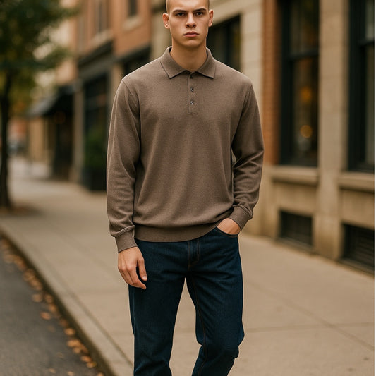 Gran Sasso Long Sleeve Polo - Brown Melange