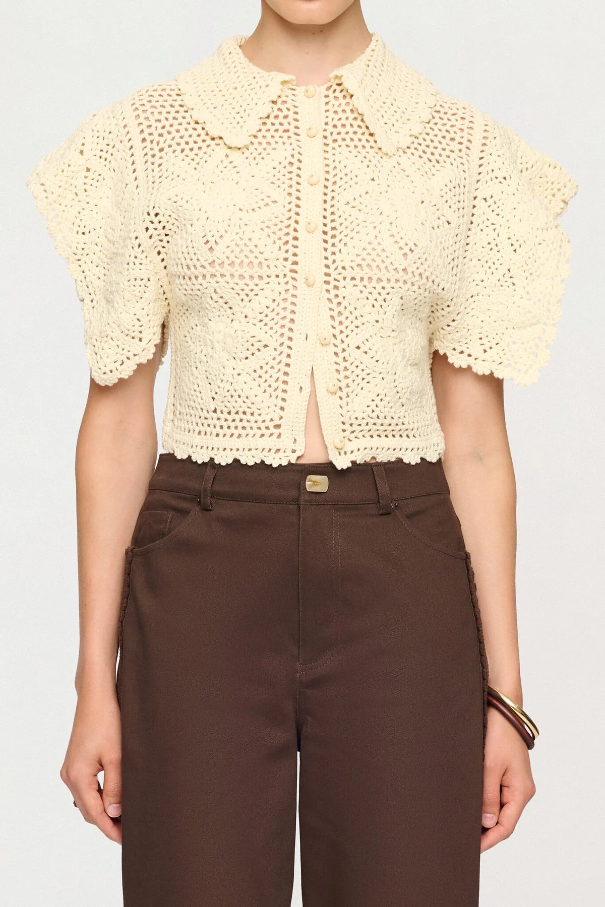 Cleo Hand Crochet Shirt Whipped Butter