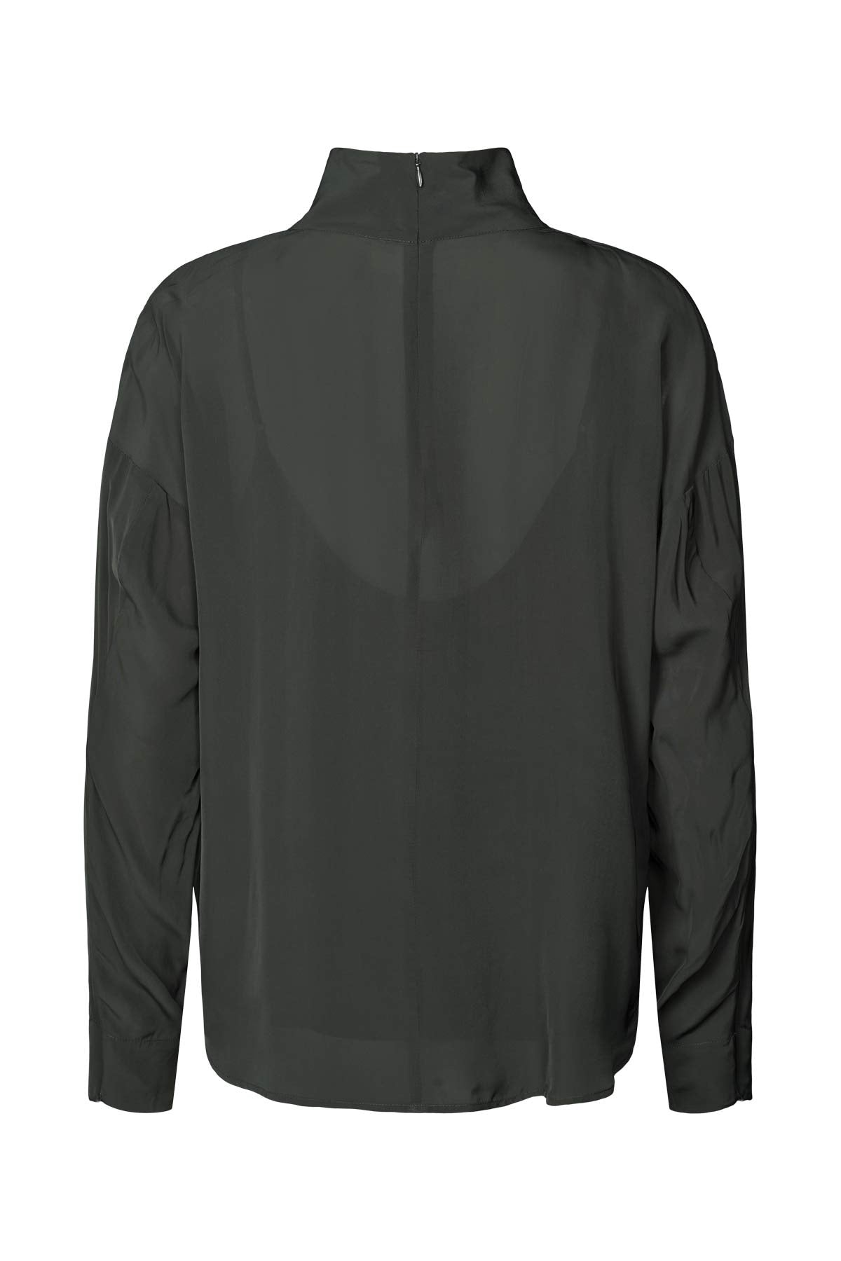 Evia Matte Drape Zip Sleeve Blouse - Pirate Black