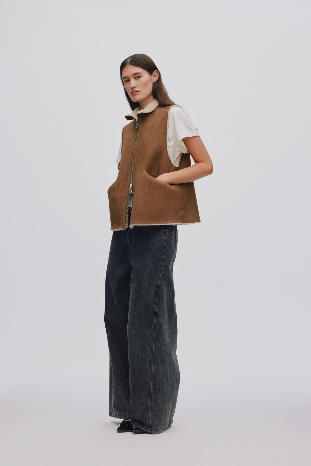 Channe Shearling Vest - Dark Brown Natural Combo