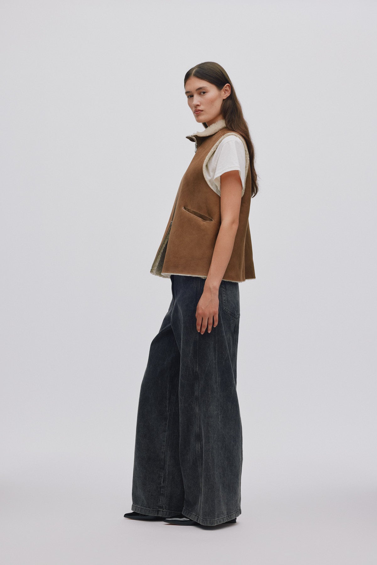 Channe Shearling Vest - Dark Brown Natural Combo