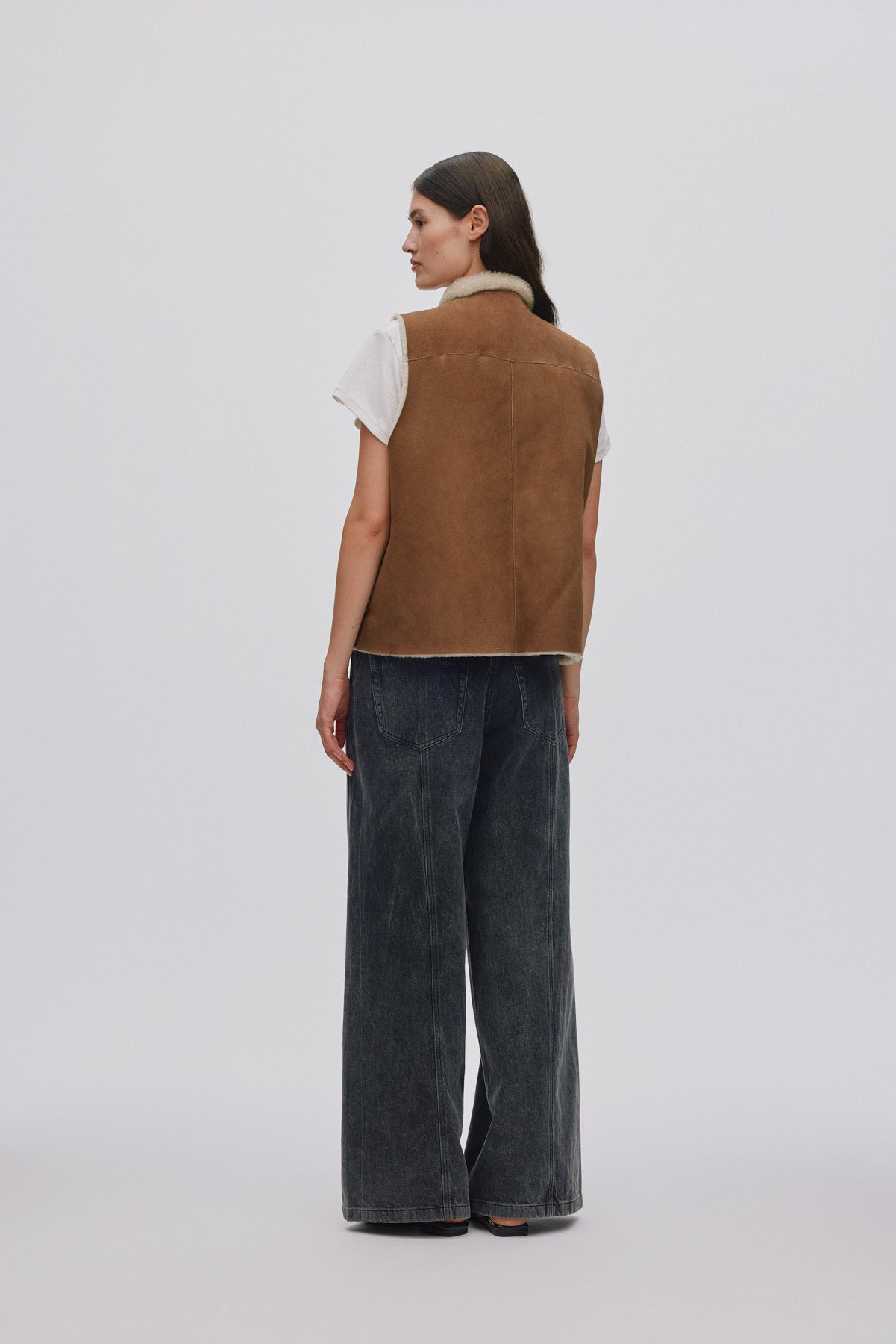 Channe Shearling Vest - Dark Brown Natural Combo