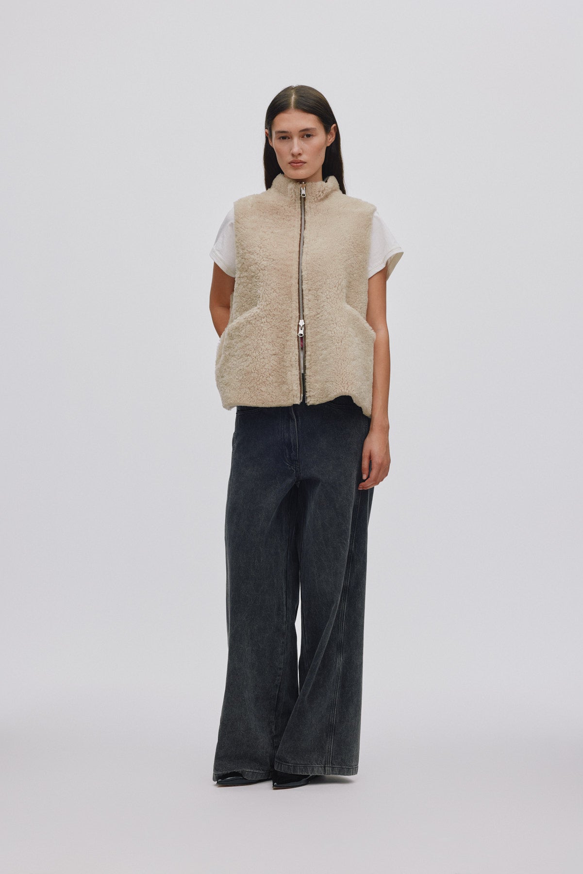 Channe Shearling Vest - Dark Brown Natural Combo