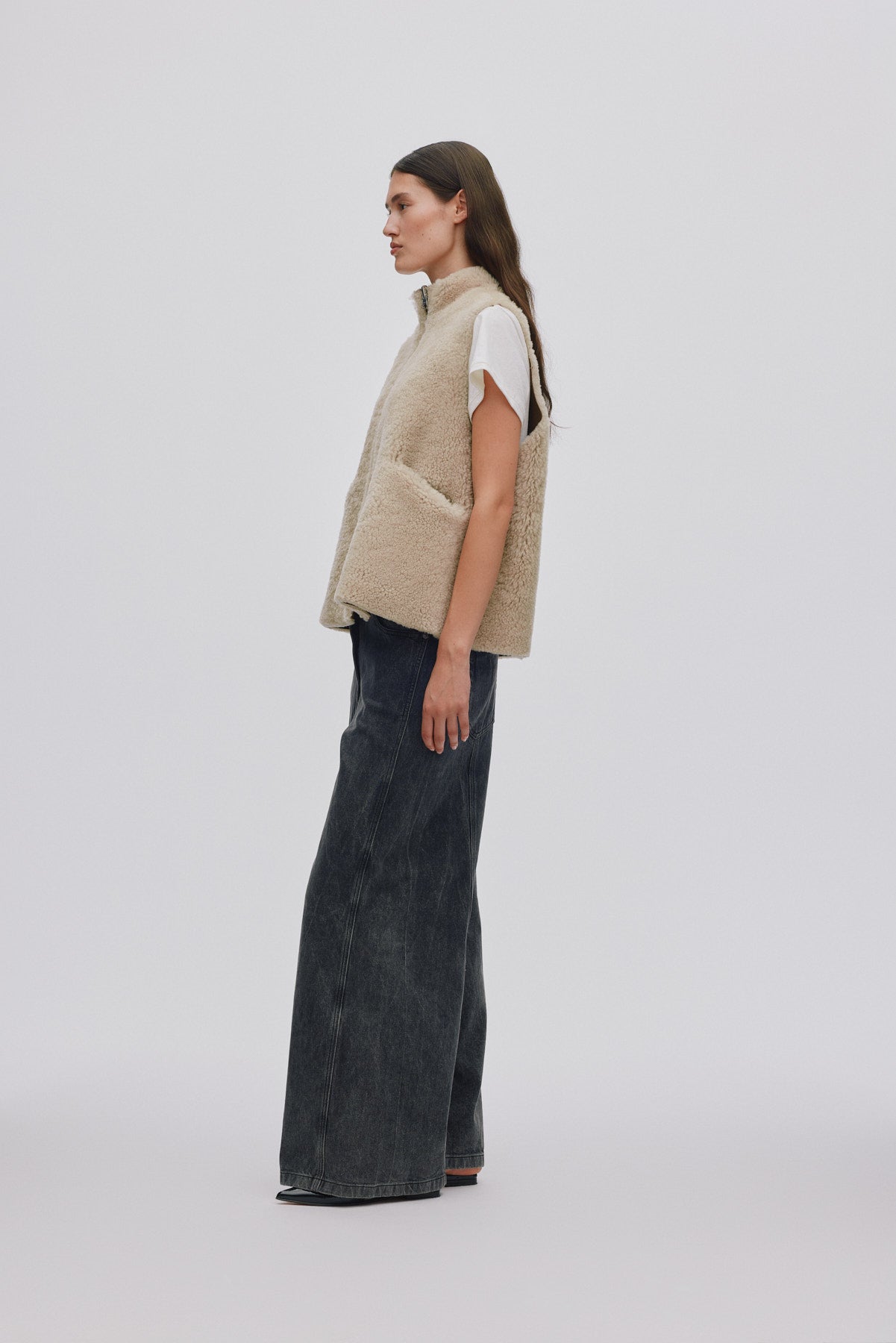 Channe Shearling Vest - Dark Brown Natural Combo