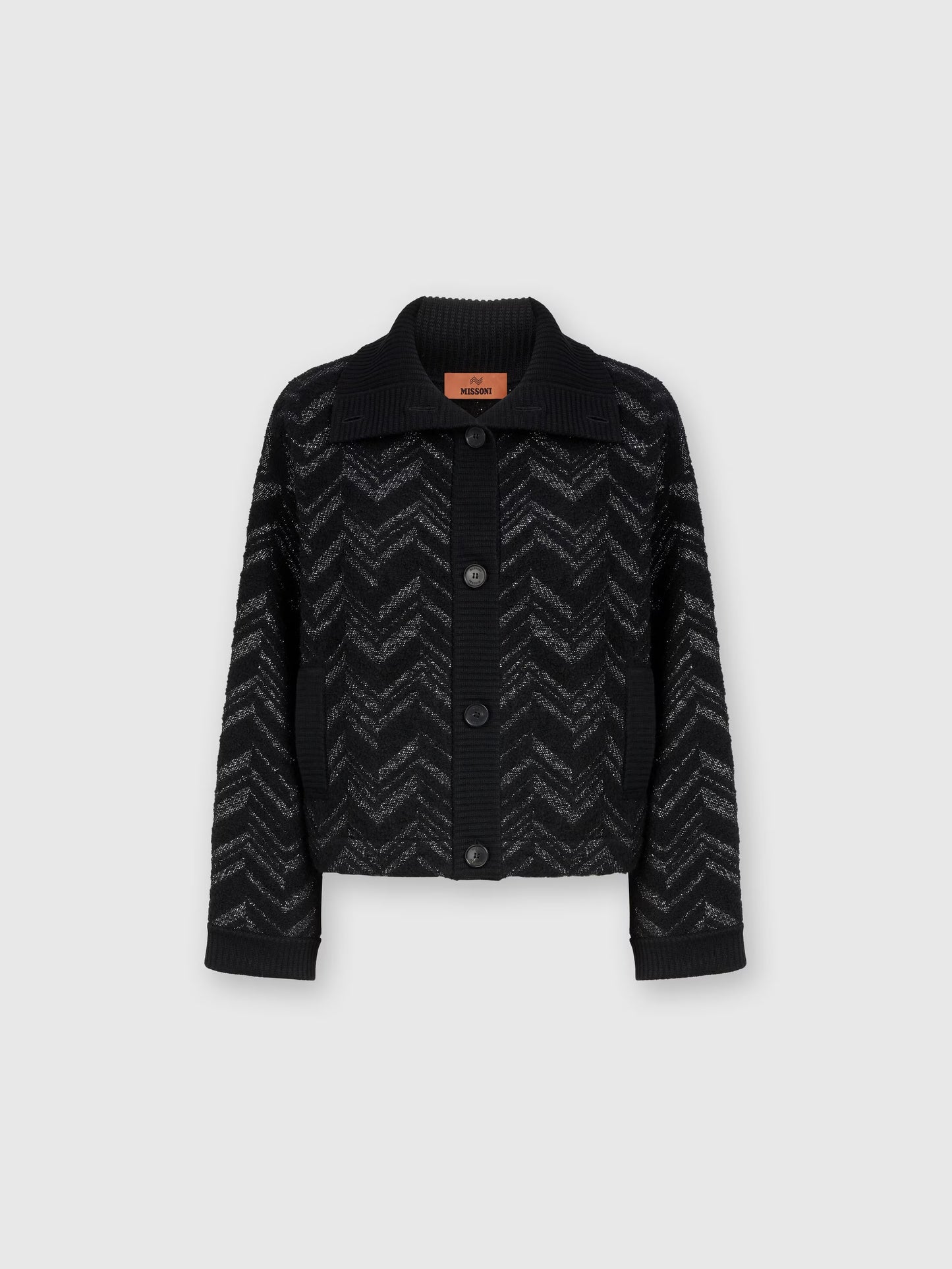 Bouclé knit jacket with lamé chevron