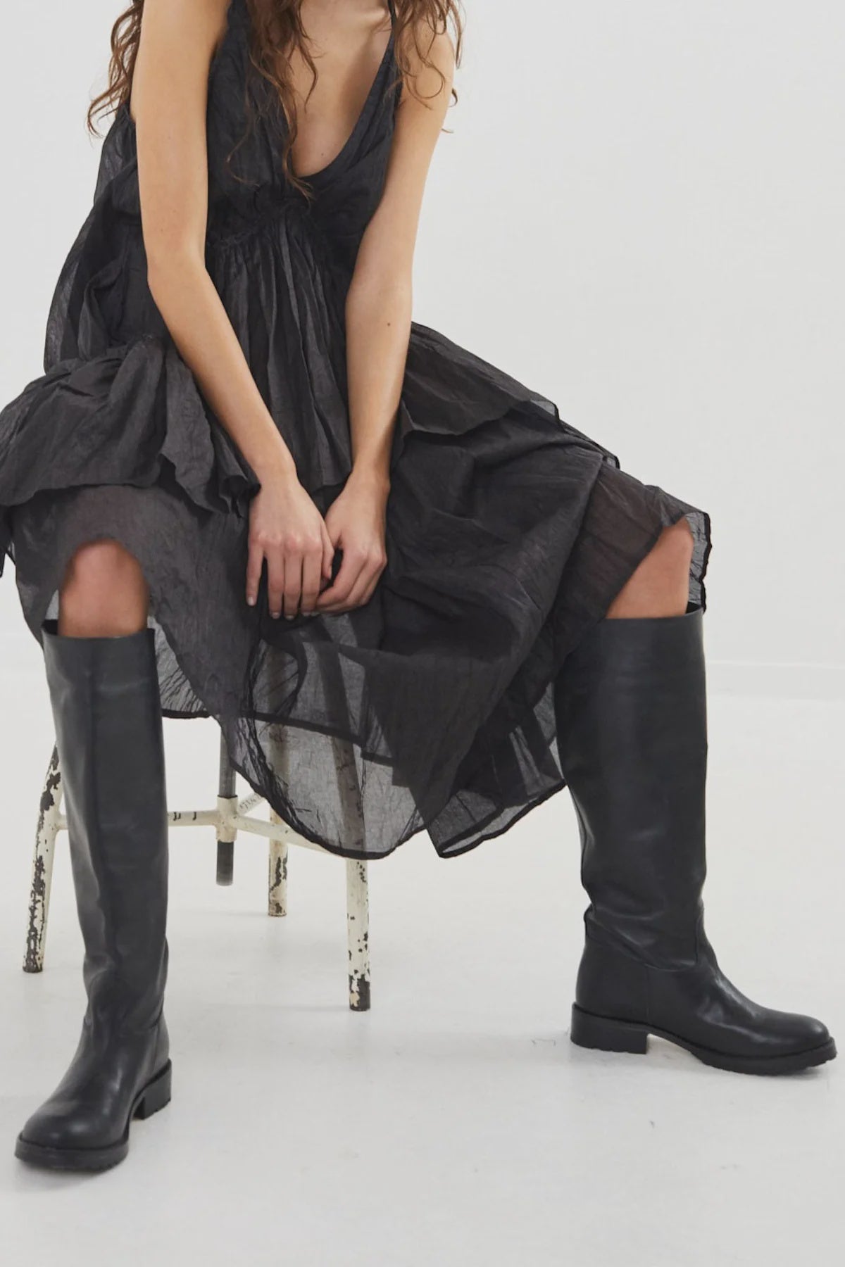Marit Leather Riding Boot Black