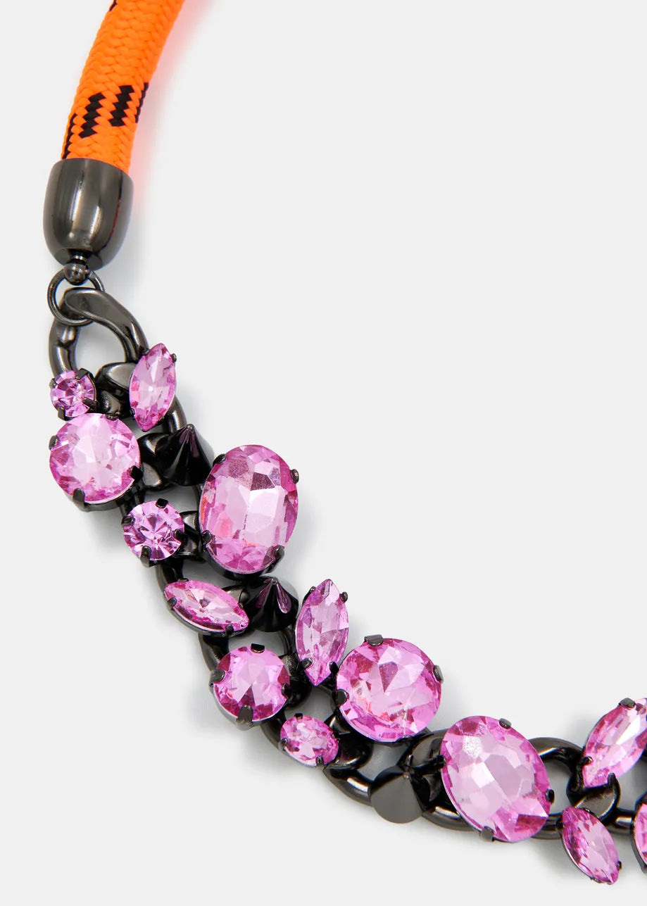 Hendless Necklace with Stones - Pure Pink