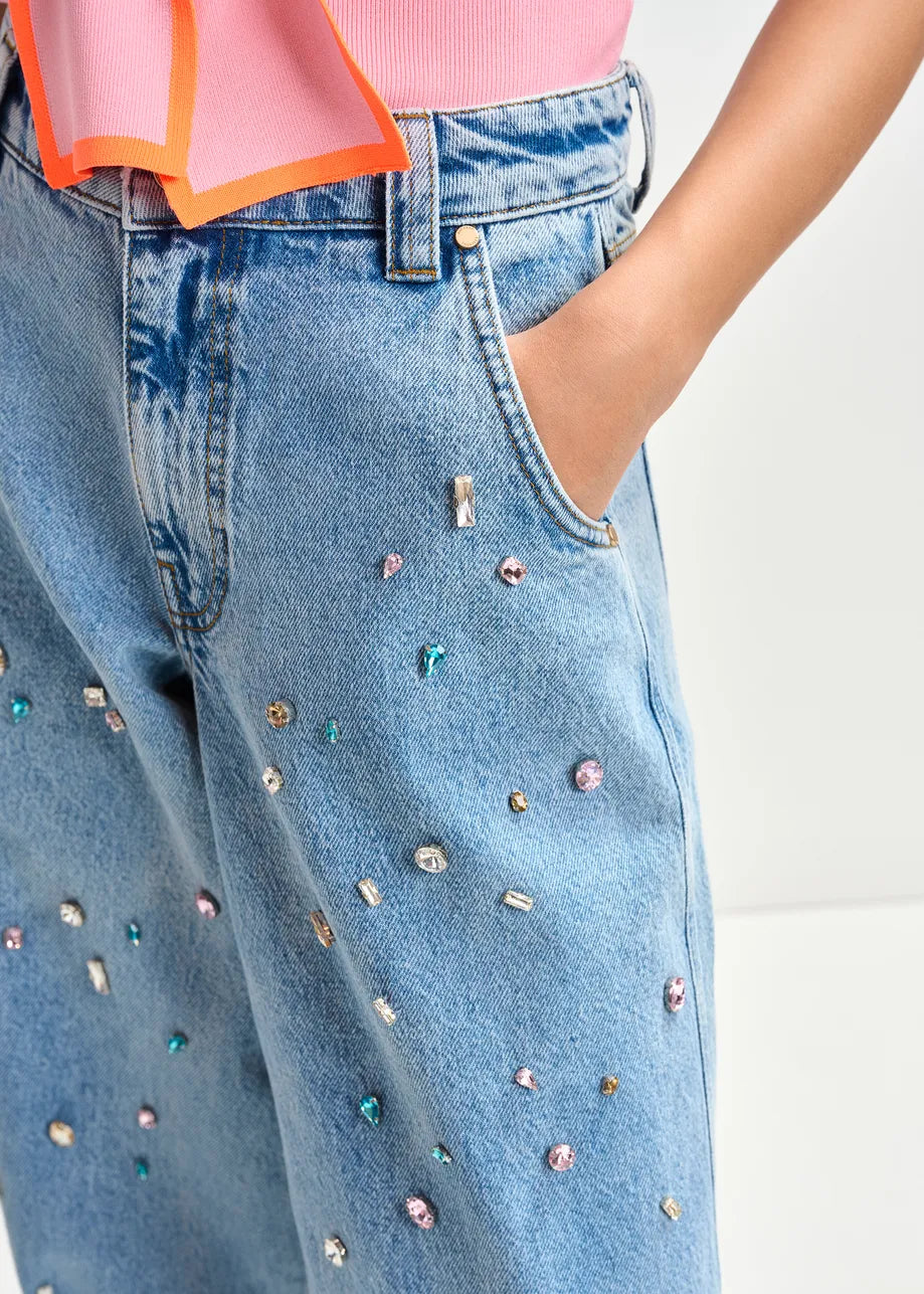 Higg Rhinestone Jeans - Lake Blue