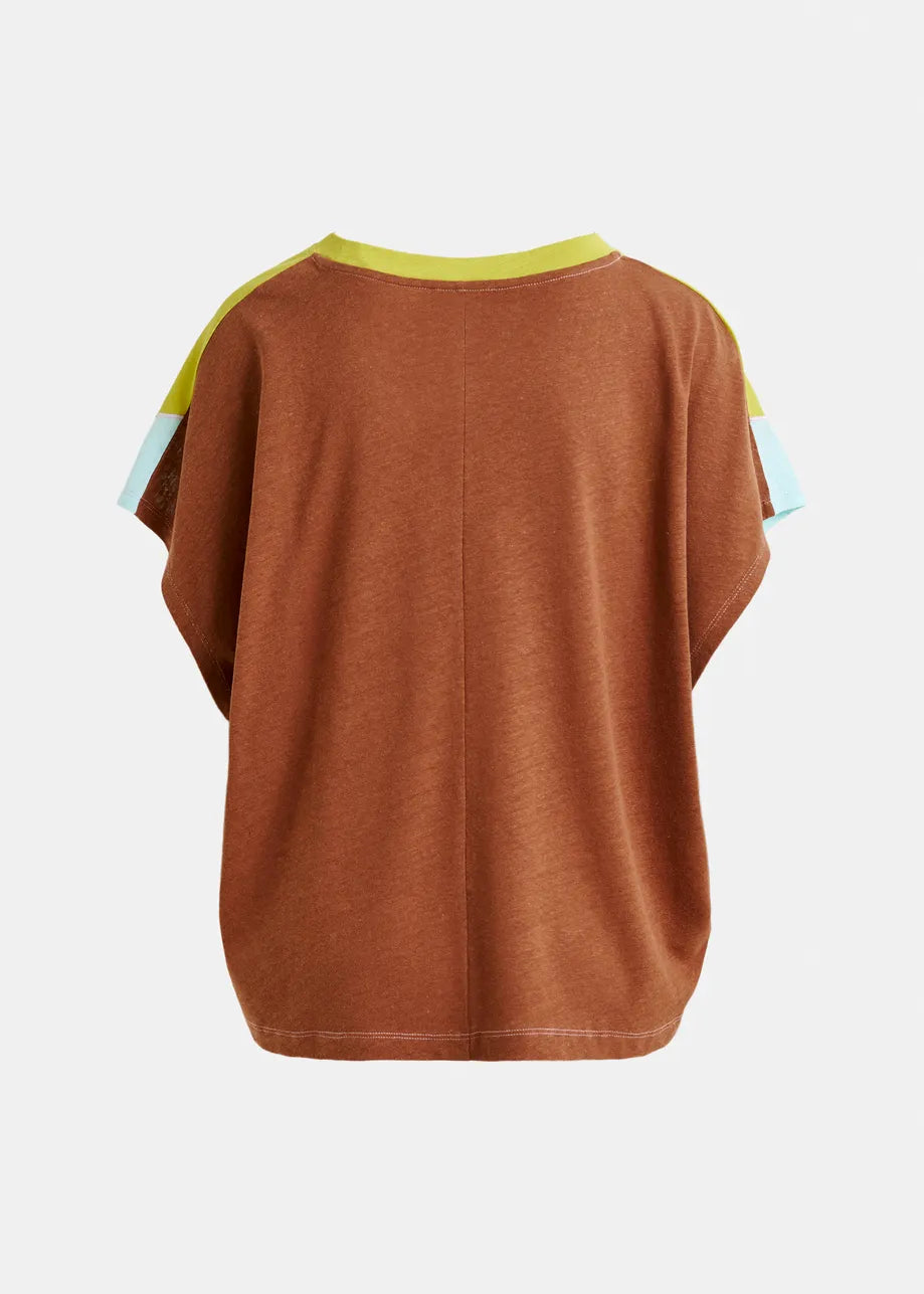 Hin Linen Colourblock T-Shirt - Yellow