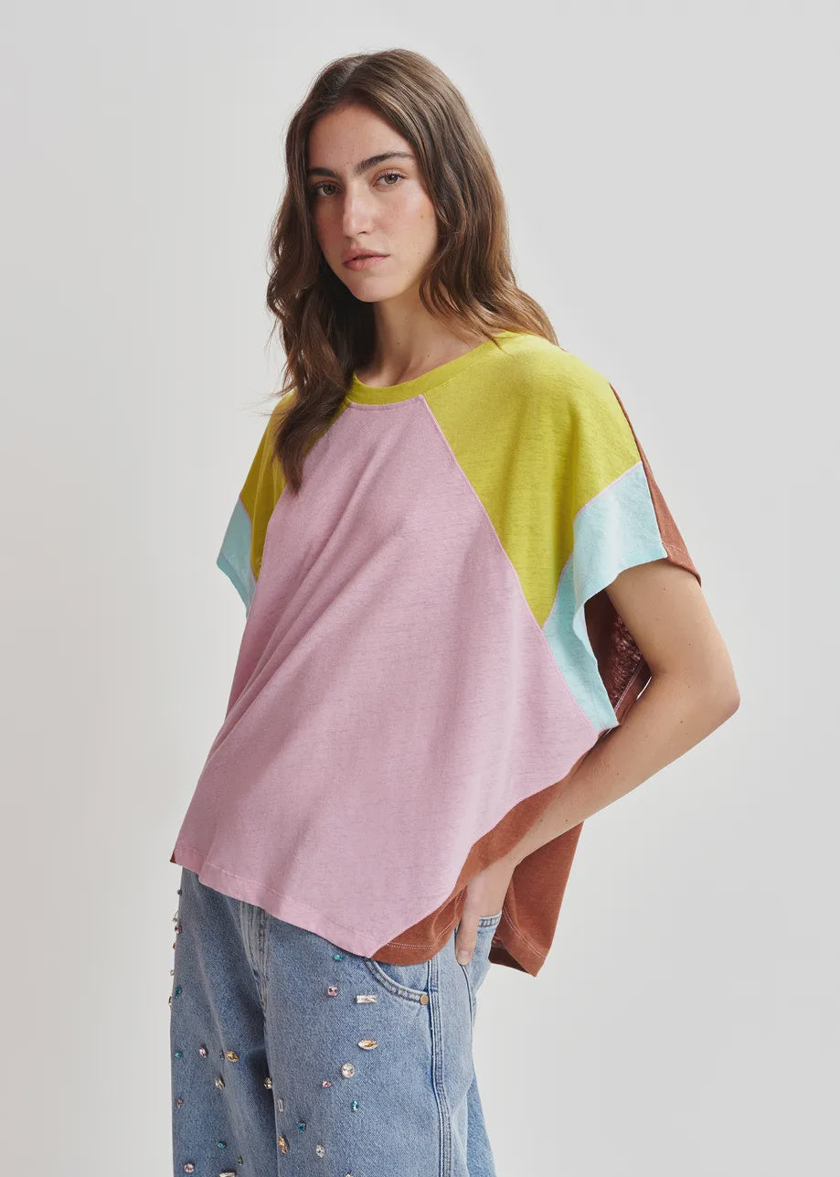 Hin Linen Colourblock T-Shirt - Yellow