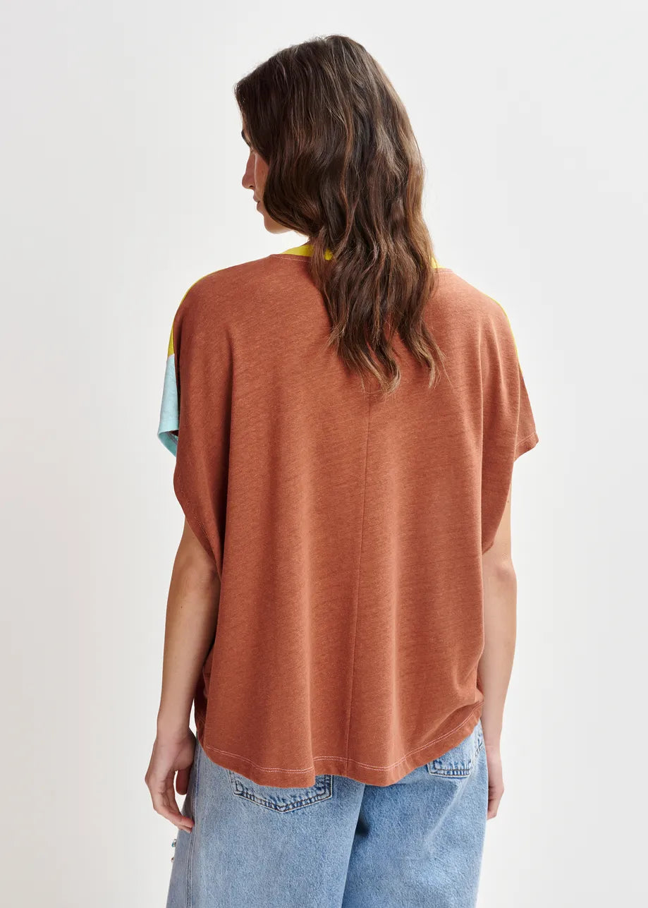 Hin Linen Colourblock T-Shirt - Yellow