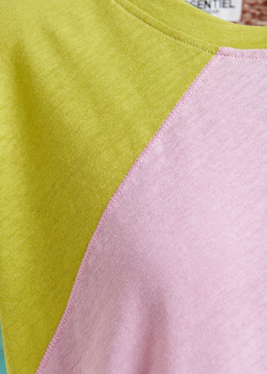 Hin Linen Colourblock T-Shirt - Yellow