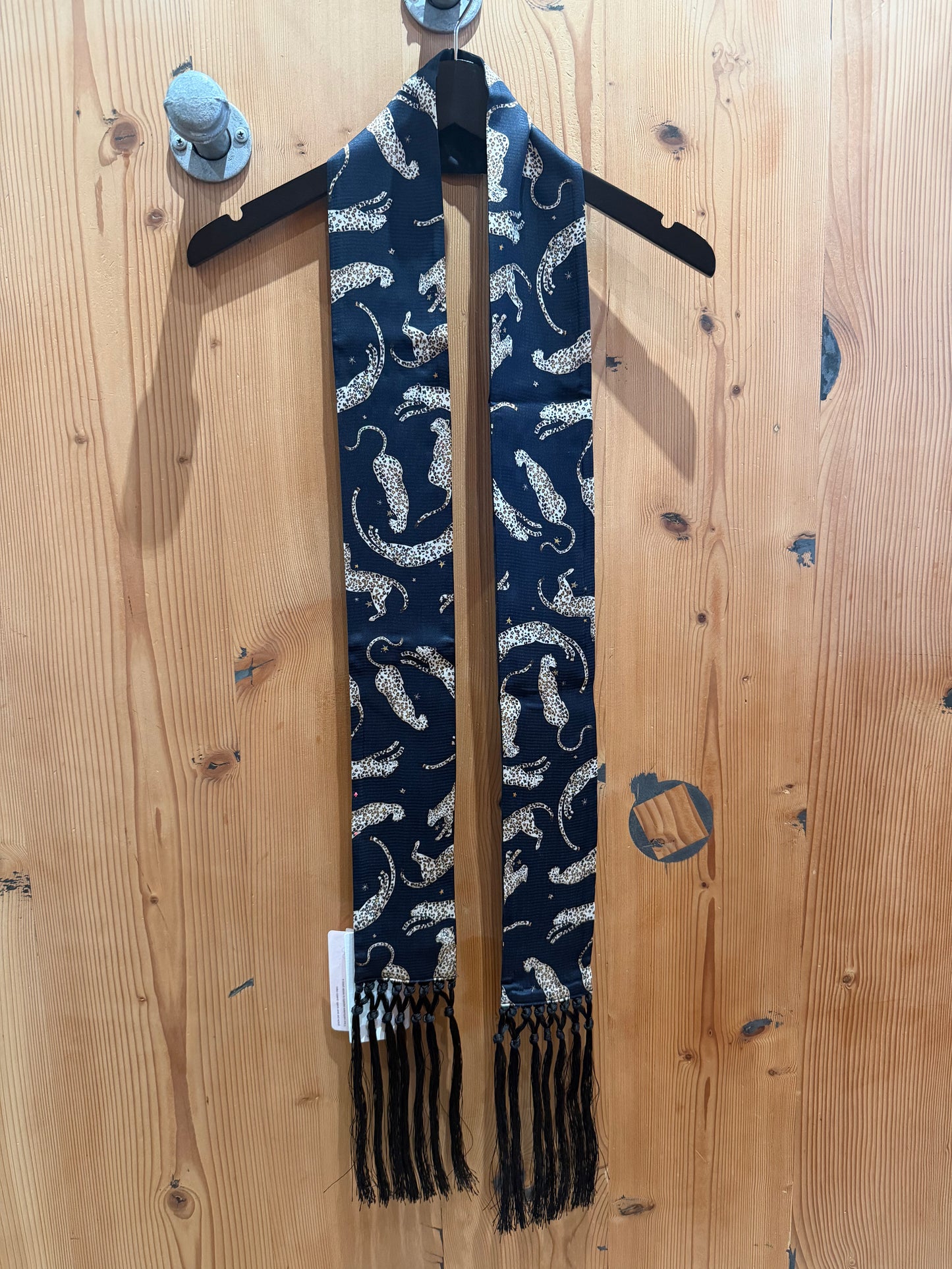 Royal Leopard Print Satin Fringed Scarf