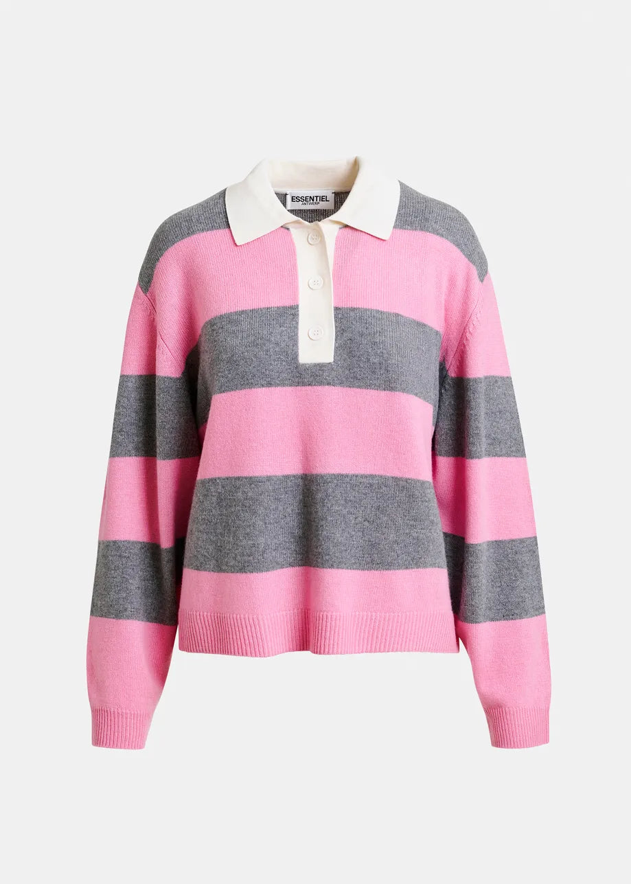 Jarn Striped Knit Polo Pullover - Combo3 Pinky Sugar