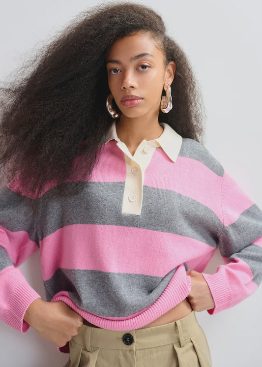 Jarn Striped Knit Polo Pullover - Combo3 Pinky Sugar