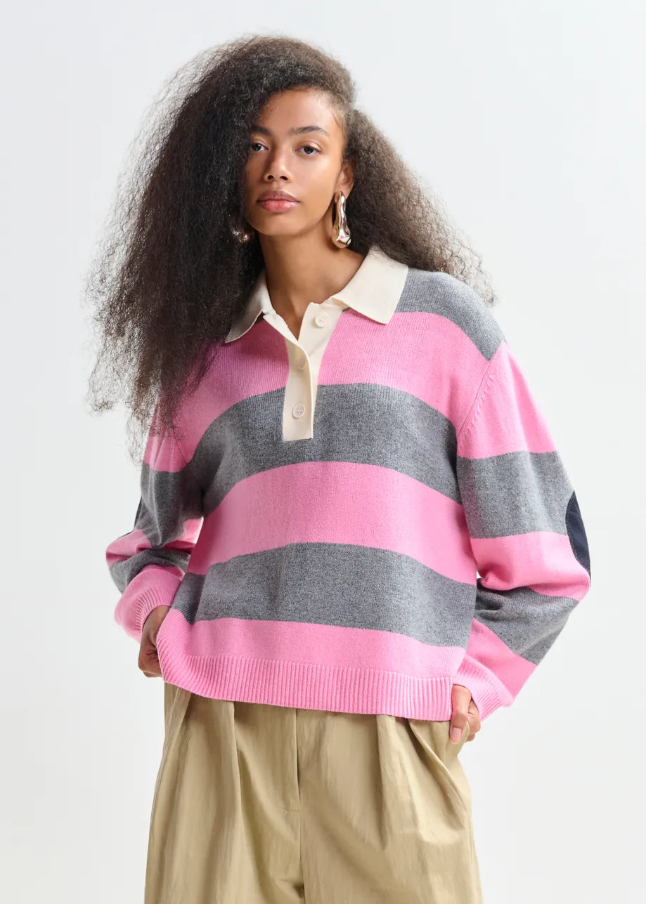 Jarn Striped Knit Polo Pullover - Combo3 Pinky Sugar