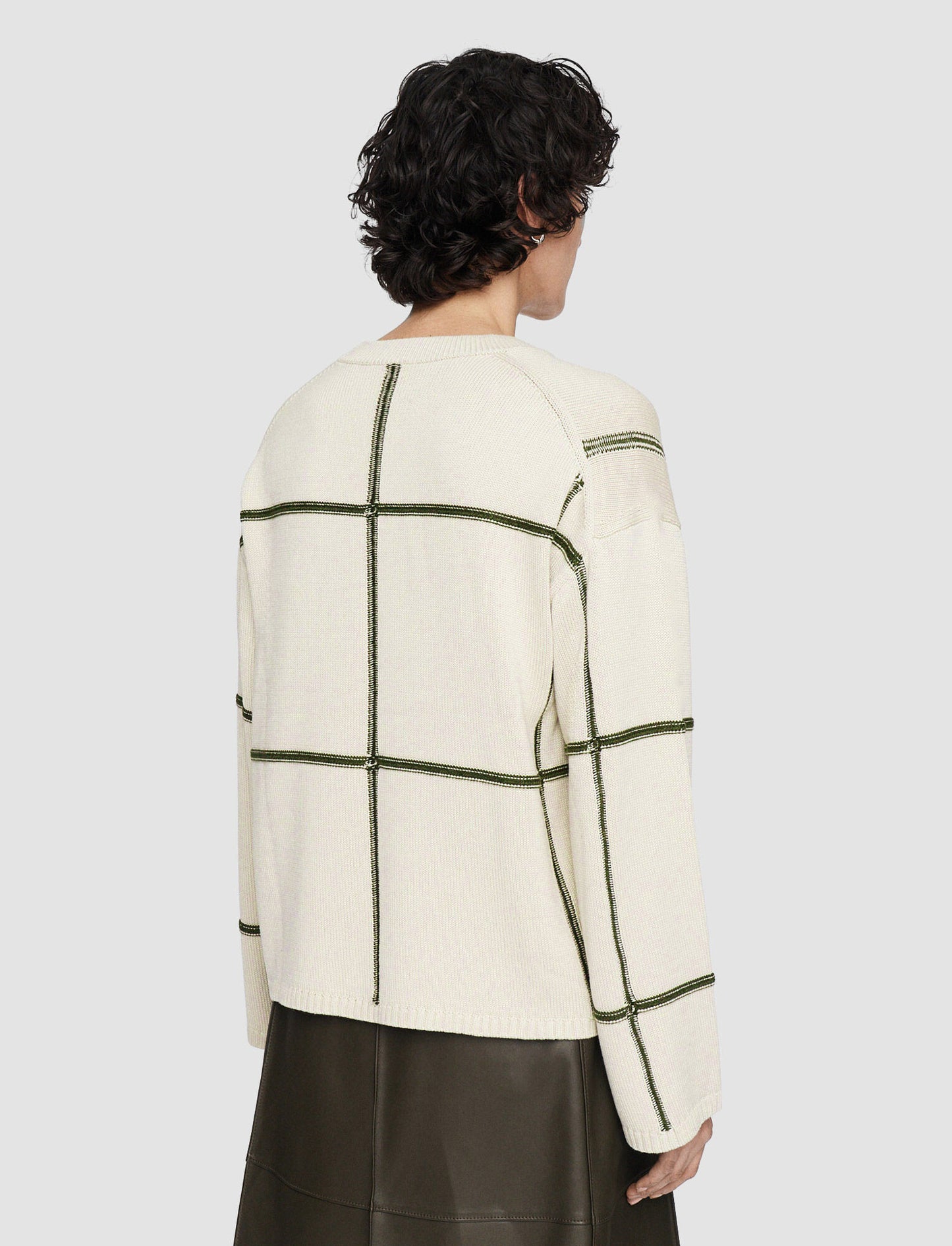 Grid Cotton Crew Neck Oat