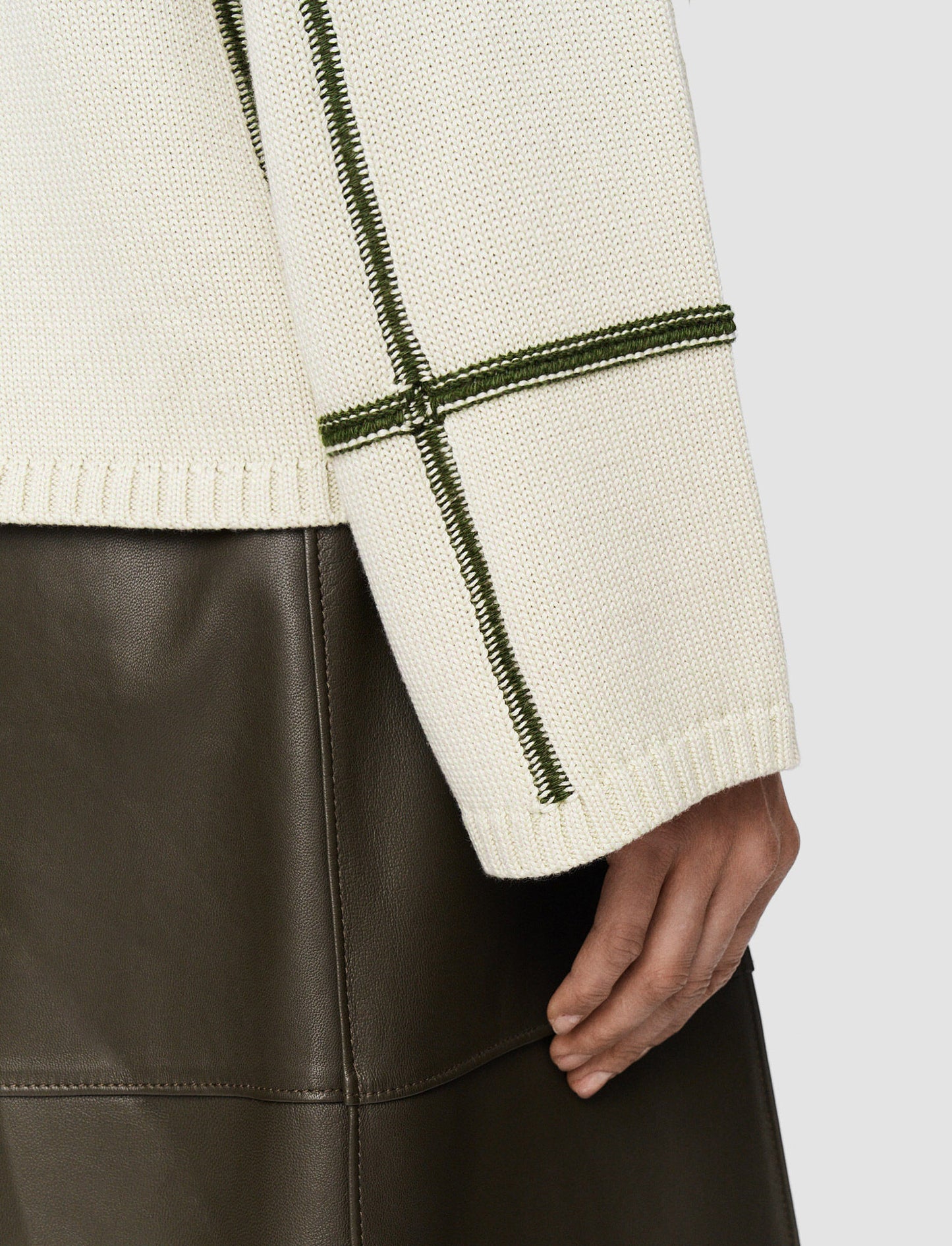Grid Cotton Crew Neck Oat