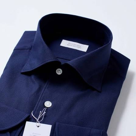 Navy blue finely woven loop button-down shirt