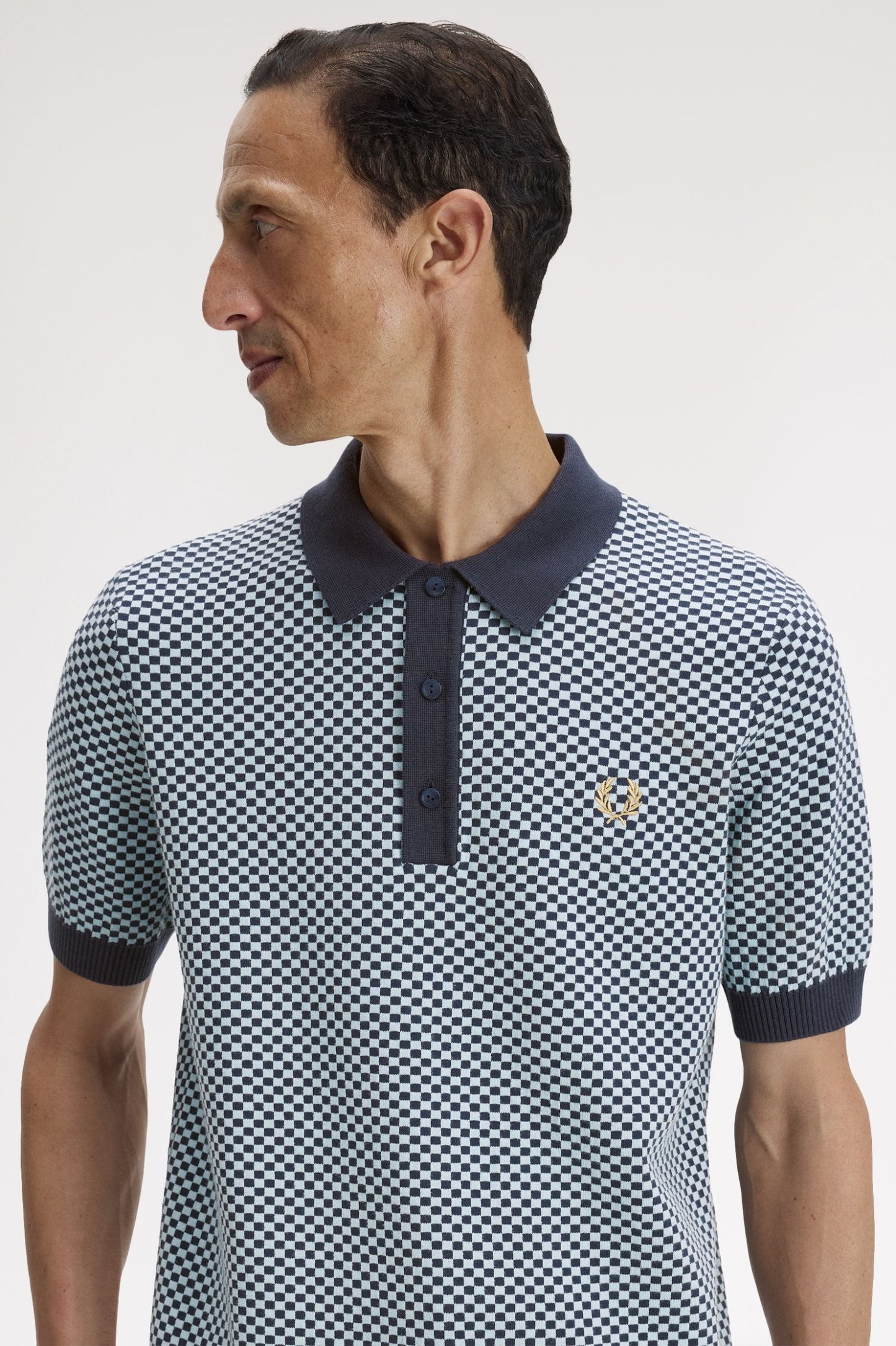 Chequerboard Knitted Shirt Dark Airforce