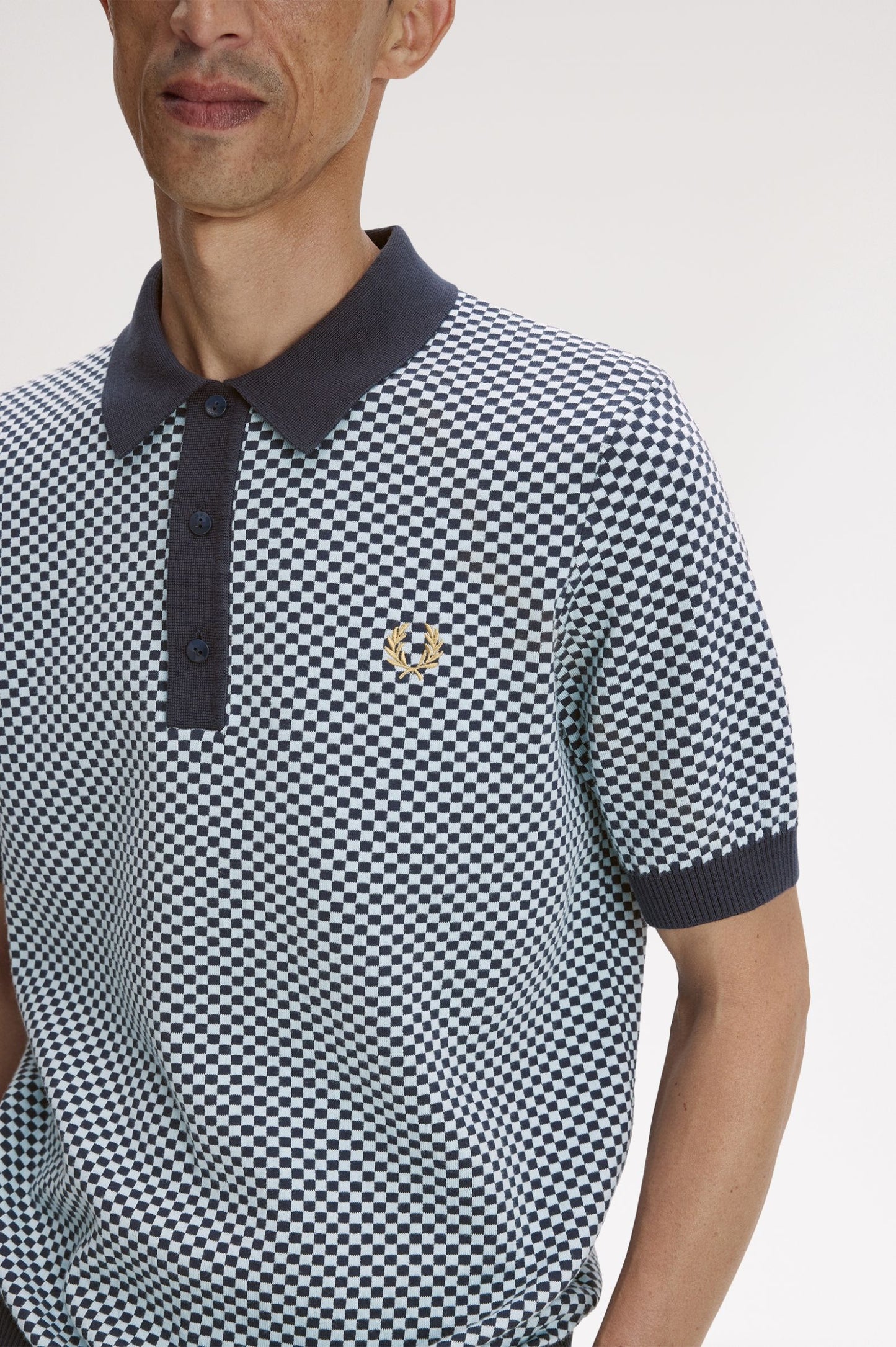 Chequerboard Knitted Shirt Dark Airforce