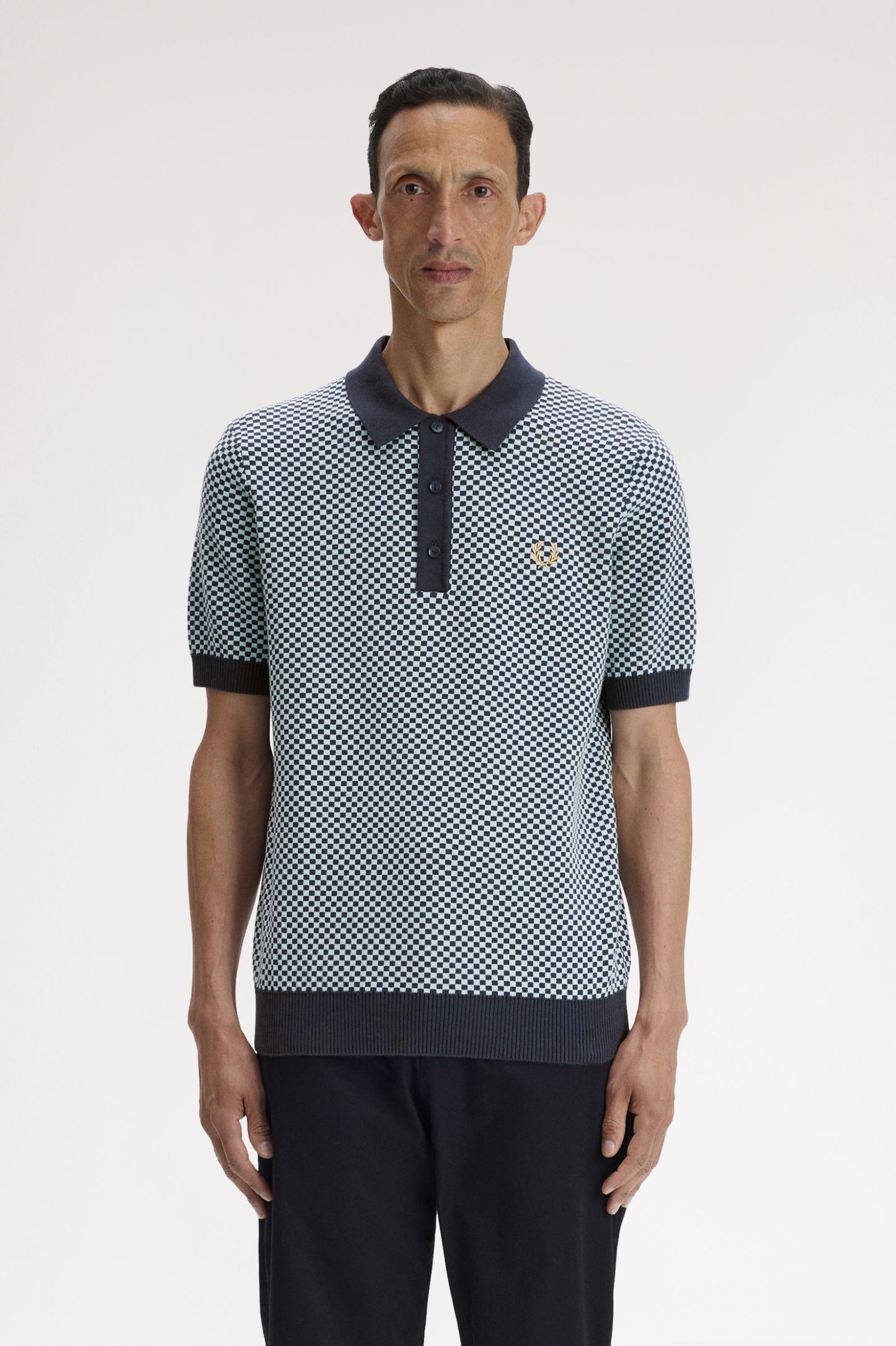 Chequerboard Knitted Shirt Dark Airforce