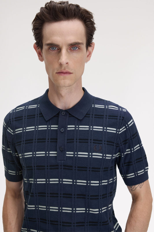 Striped Rib Knitted Shirt Navy
