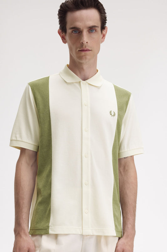 Towelling Panel Polo Shirt Ecru