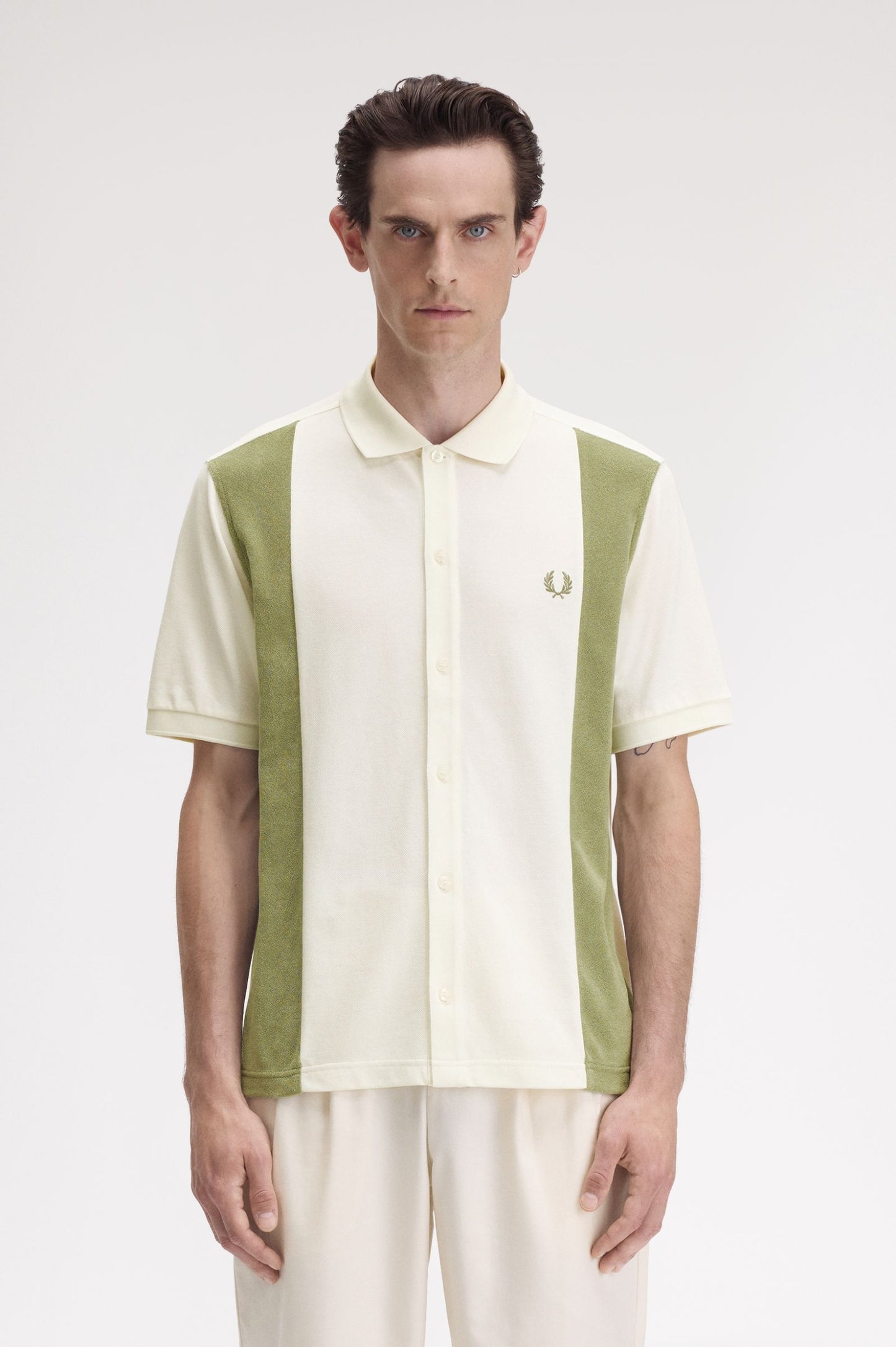 Towelling Panel Polo Shirt Ecru