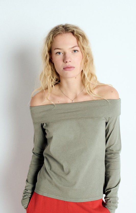 Ouky tee Off Shoulder Grey Green