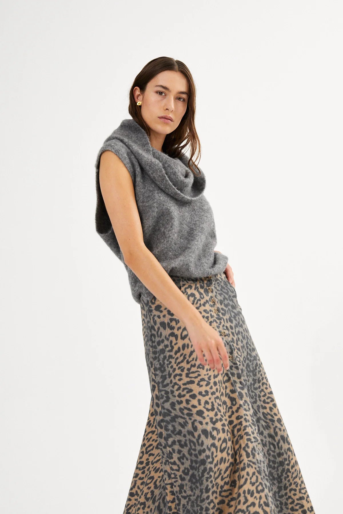 Natja Button Skirt - Leopard
