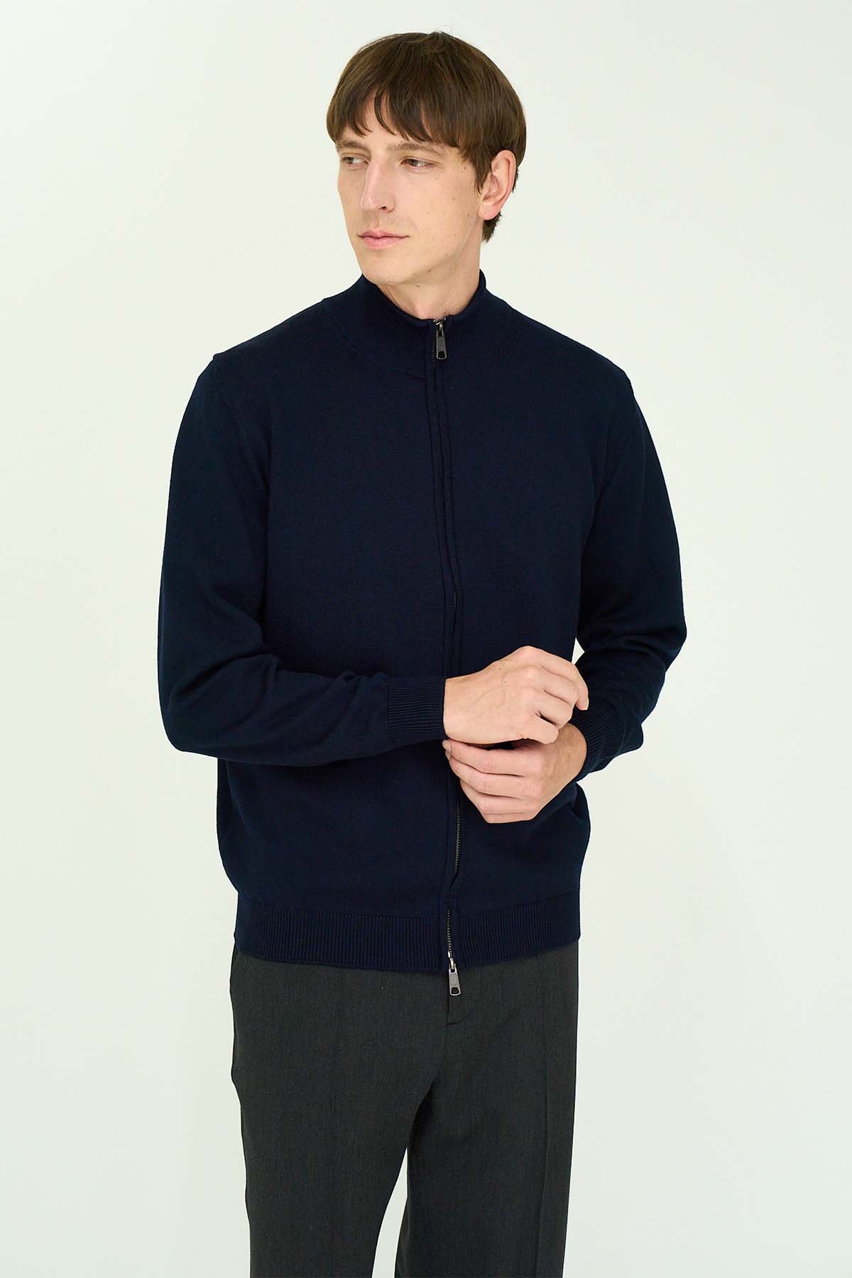 Navy Zip Through Cardigan