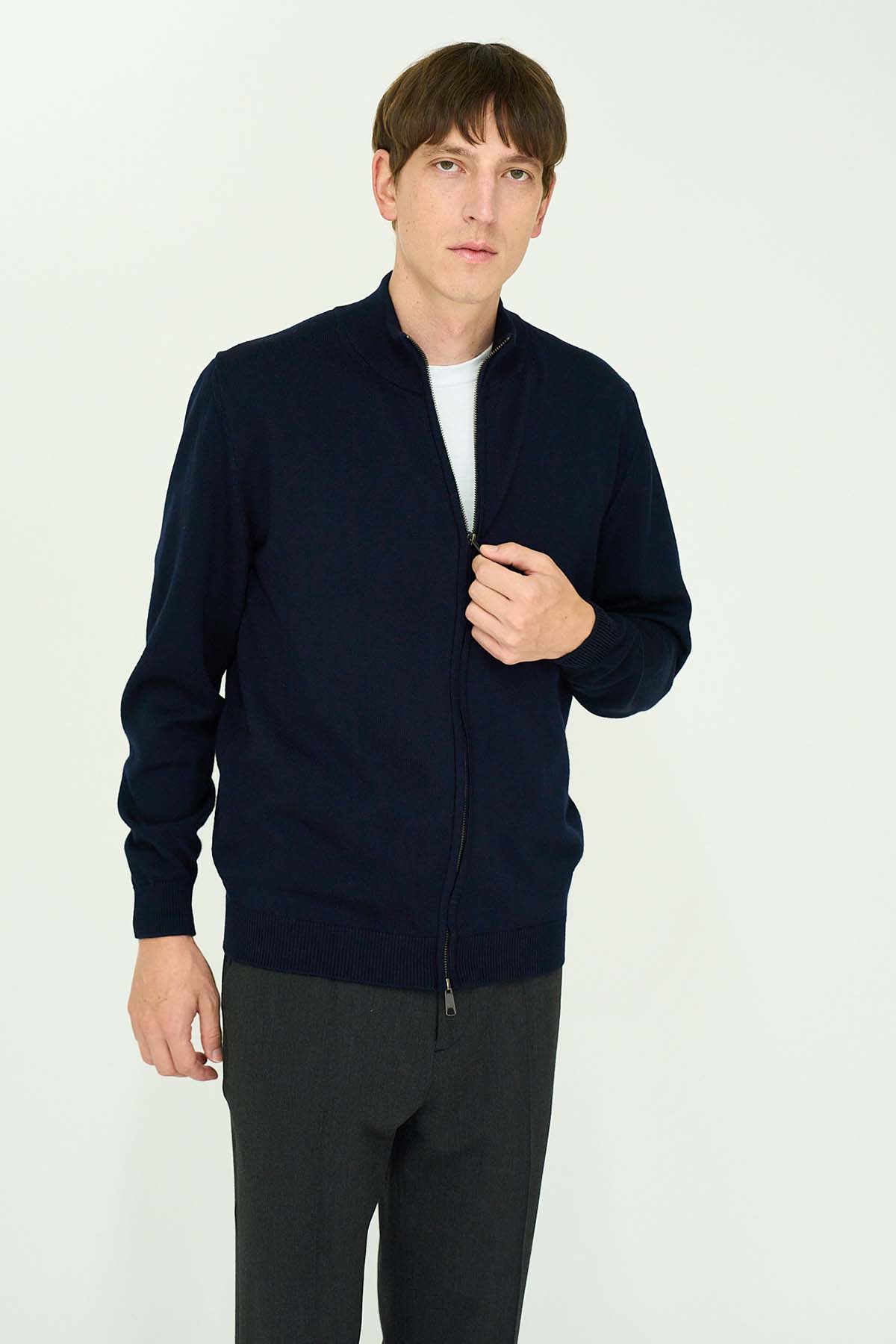 Navy Zip Through Cardigan